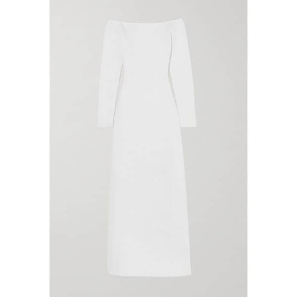테레지나 오프 숄더 스트레치 저지 맥시 드레스 화이트 1647597291021498