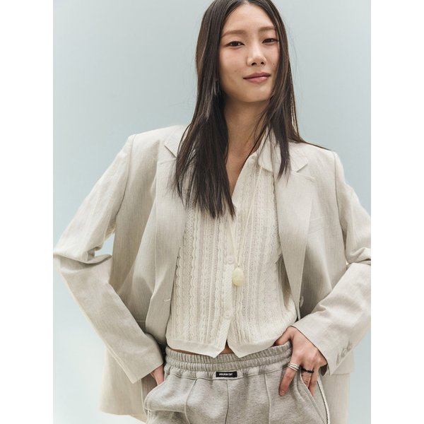 린넨 블렌드 싱글 자켓_라이트 그레이 7215210302