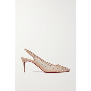 Follies Strass 70 Crystal-embellished Mesh And Glittered Suede Slingback Pumps 뉴트럴