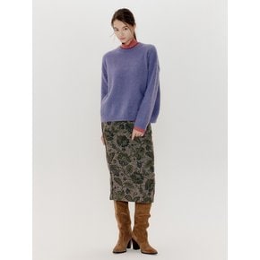 FLOWER PAINTED WOOL MIDI SKIRT_GREEN