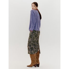 FLOWER PAINTED WOOL MIDI SKIRT_GREEN