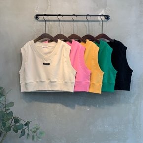 / 썸띵 라벨 브이넥 크롭 기모 조끼 5color