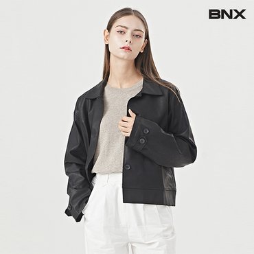 BNX 카라넥 심플 베이직 크롭 레더 자켓 (BU3JK005L0)