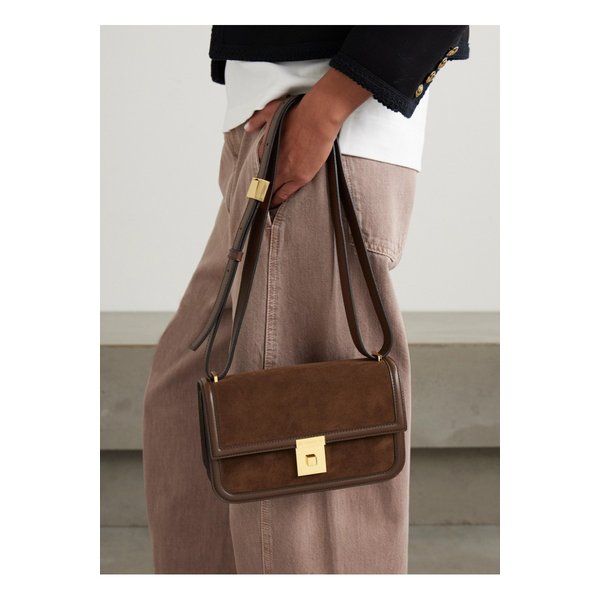 드멜리어 파리 가죽 트리밍 스웨이드 숄더 백 브라운 1647597338077807