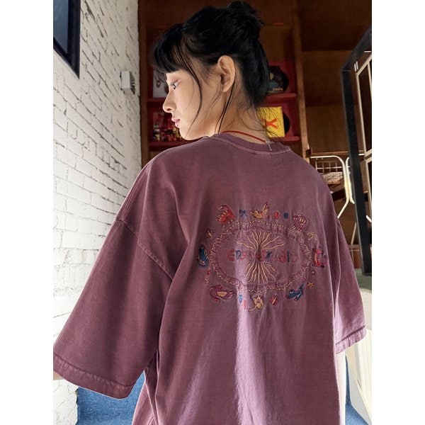 캣 스티치 피그먼트 반팔티 더스티핑크