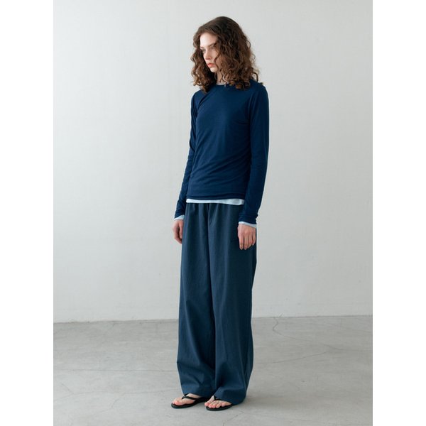 Linen banding pants_navy