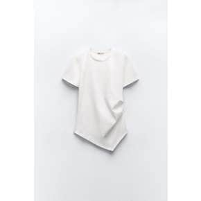 비대칭 헴 개더링 티셔츠 1198/151 WHITE