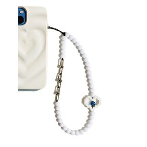 White Blue Heart Wrist Phone Strap