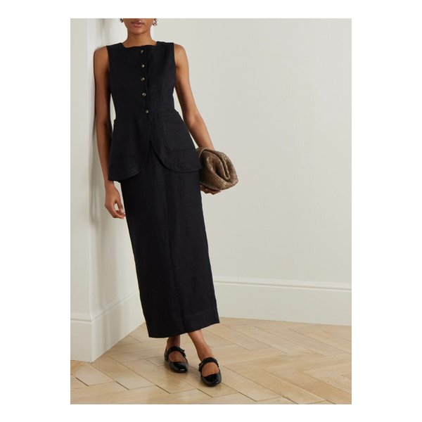 포세 엠마 리넨 미디 스커트 블랙 1647597359664036