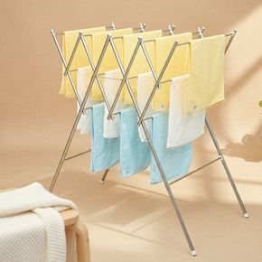 W형 빨래건조대 5단 스텐레스 접이식 이불 수건 베란다 빨래걸이..