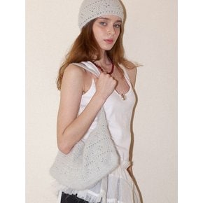 Lily Fur Handmade Crochet Baguette Shoulder Bag _ Gray