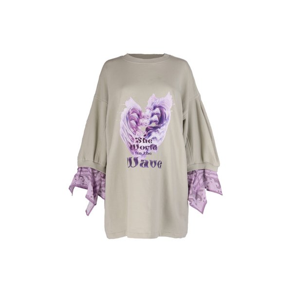 26SS PURPLE WAVE LAYERED LIGHT KHAKI SWEAT ONE-PIECE
