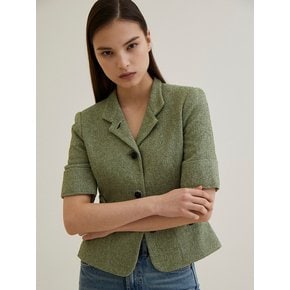 Half Sleeve Tweed Jacket- Green