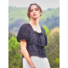 Flower Pipping Ribbon Blouse (Black)