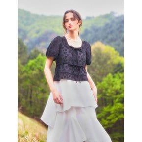 Flower Pipping Ribbon Blouse (Black)