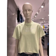 [여주점] CKJ 여성 패션핏 실버 엠브로이더리 크롭 반팔 티셔츠(J218911-L99)