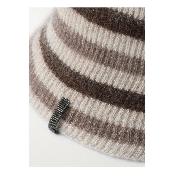 브루넬로쿠치넬리 비즈 장식 스트라이프 메탈릭 리브 니트 버킷 햇 46376663162900453