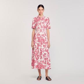 플로럴 프린트 롱 셔츠 원피스 Weiß/Rot SFPRO04339