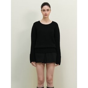 Double civet Wool long sleeve knit - Black