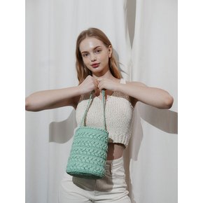 RAFFIA BRAID BUCKET BAG-MINT