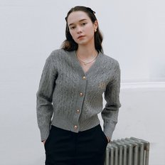 V NECK CABLE CARDIGAN GRAY