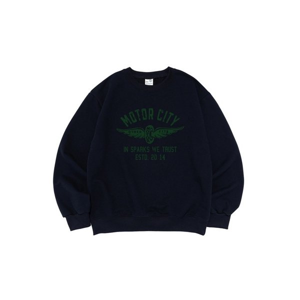 [기모/NO기모] 빈티지 모터시티 맨투맨 (네이비)