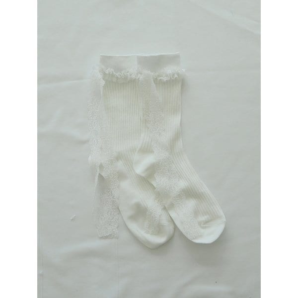 2PCS 1SETDAINTY RIBBON LACE SOCKS_WHITE