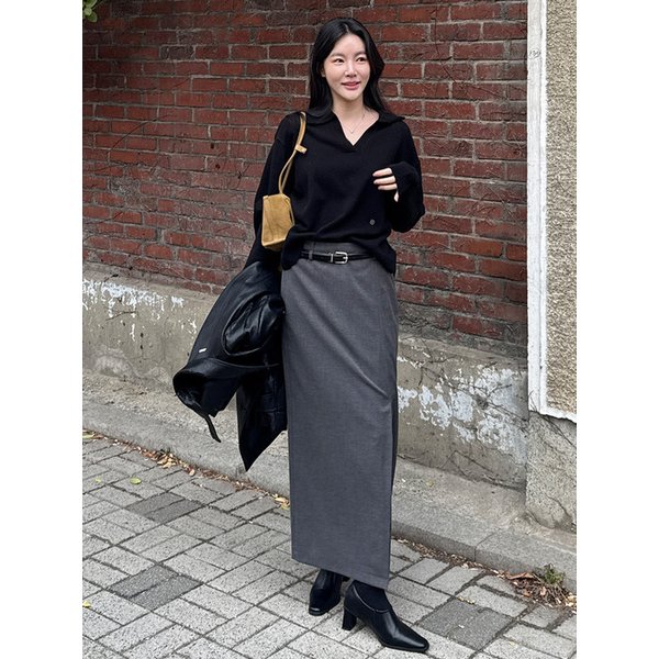 더블 스트랩 울 맥시 스커트_3COLORS