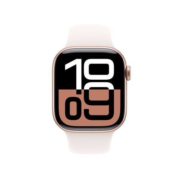 워치 10 셀룰러 42mm 로즈골드 알루미늄, 라이트 블러시 스포츠 밴드 (S/M) MWX93KH/A