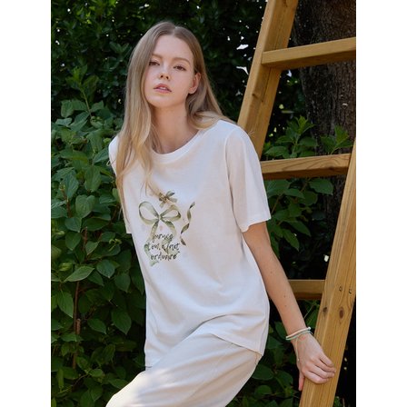 르스튜디오 DOUBLE RIBBON POINT T-SHIRT IVORY