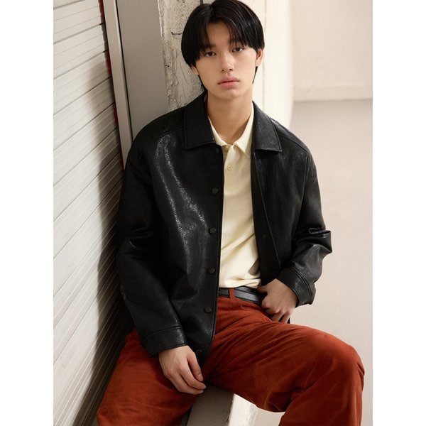 맨즈 PU 크랙 레더 퀼팅 블루종 [블랙]