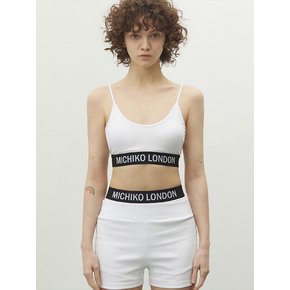 WIDE LOGO HOOKLESS BRA TOP WHITE