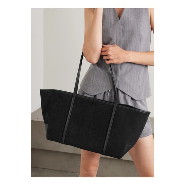 세인트 아그니 바토 가죽 트리밍 스웨이드 토트 블랙 46376663162881959