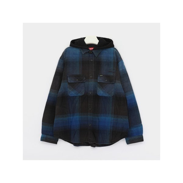 스몰 패치로고 퀼티드 라인드 후드 플란넬 남성 셔츠 SS25S14 BLUE PLAID
