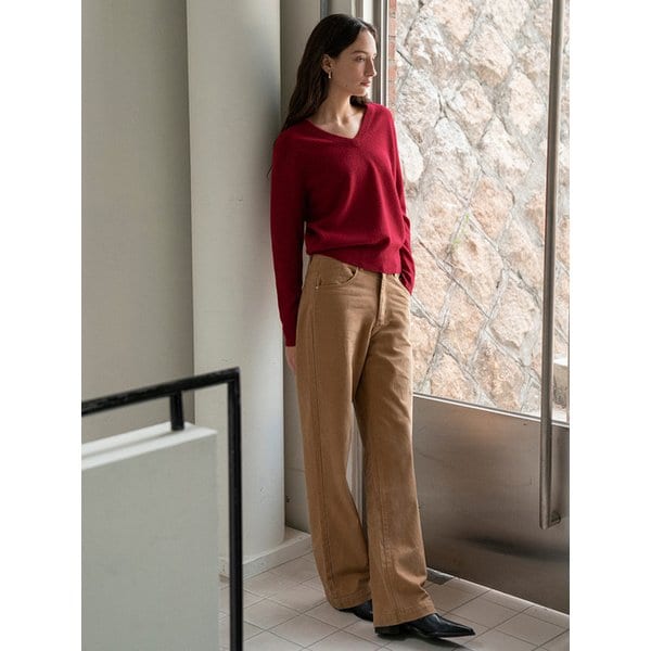 SIKN2124 브이넥 싱글 니트_Cherry red