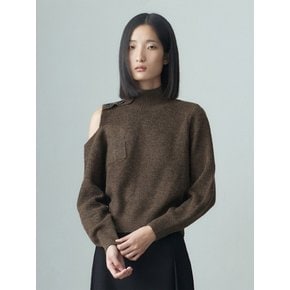 HIGHNECK CUTOUT SHOULDER SWEATER CHOCOLATE