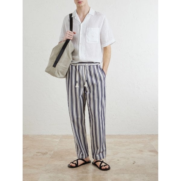 소노란 스트라이프 드로우스트링 크롭 스트레이트 팬츠 46376663163008221