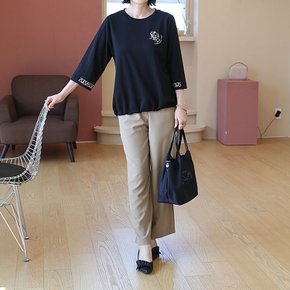 T57314  로고프린 통소매 반밴딩 티셔츠 60대 엄마옷