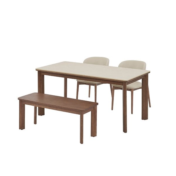 포멜로 세라믹식탁 4인세트 160cm 브라운_벤치1100 1EA, 가죽체어 2EA