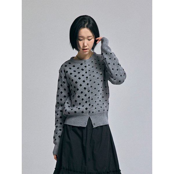도트 언발란스 니트 가디건 멜란지그레이