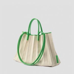 Lucky Pleats Canvas Leaf Shopper L Permanent Green