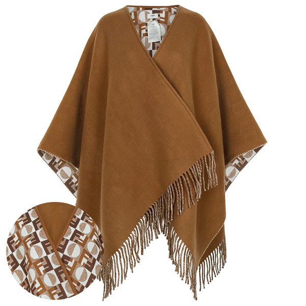 [부산점] 25FW 카멜 멀티 데코 울 캐시미어 리버시블 판초 케이프 FXX808 AYKT F0X2L