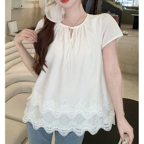 링클리본넥 밑단레이스 블라우스 DB2557_P391359443