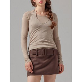 Brown Layerd Halter Neck T-shirt