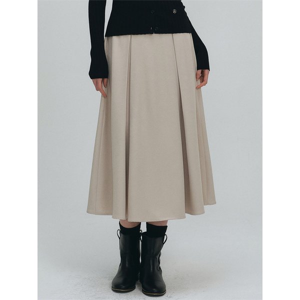 클래식 플레어 롱 스커트 - 베이지