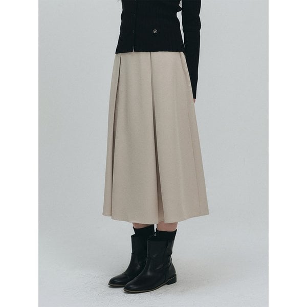 클래식 플레어 롱 스커트 - 베이지