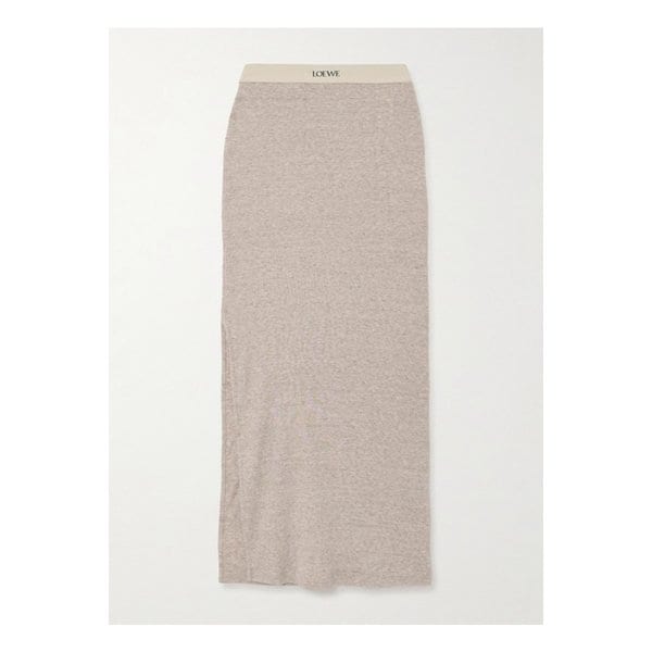 코튼 울 혼방 저지 미디 스커트 베이지 1647597350671106