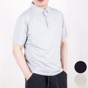 남성 숨결 기능성 반팔 카라티 타공 메쉬 냉감 골프웨어 여름 티셔츠 연회색진곤색/95~110 빅사이즈/무봉