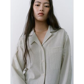 CURVED COLLAR STRIPE SHIRTS - BEIGE