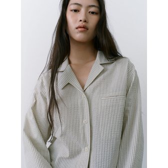 렘플레이스먼트 CURVED COLLAR STRIPE SHIRTS - BEIGE